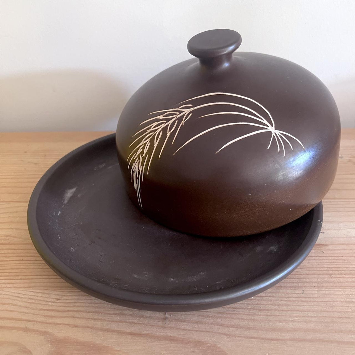 1970s Brown Stoneware Cheese Cloche