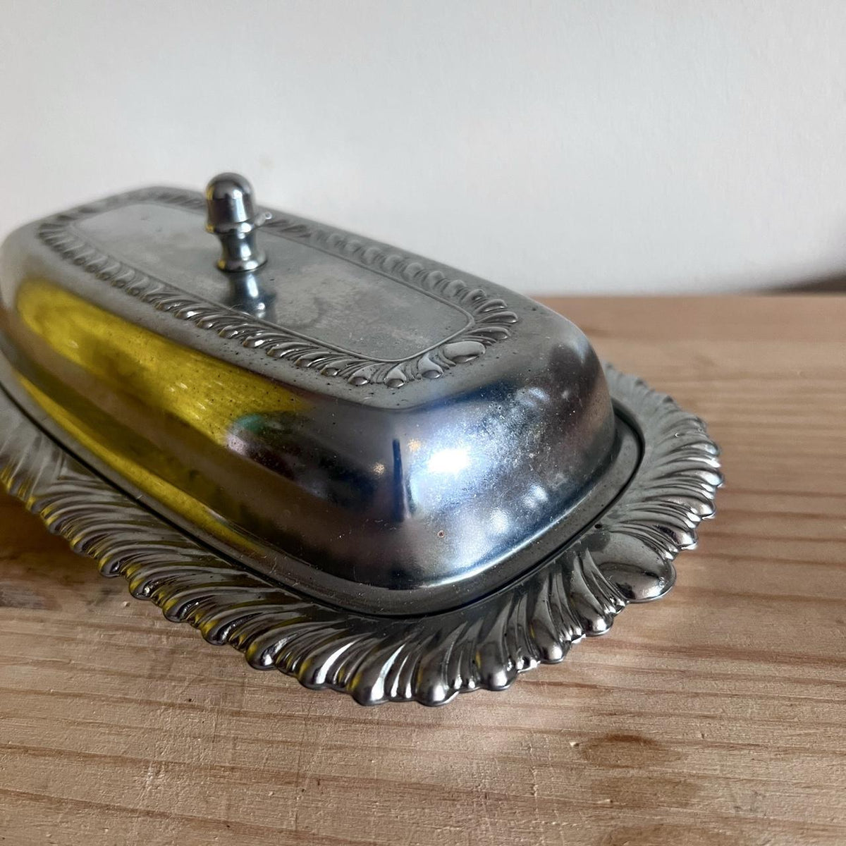 1970s Irvinware Chrome & Glass Butter Dish