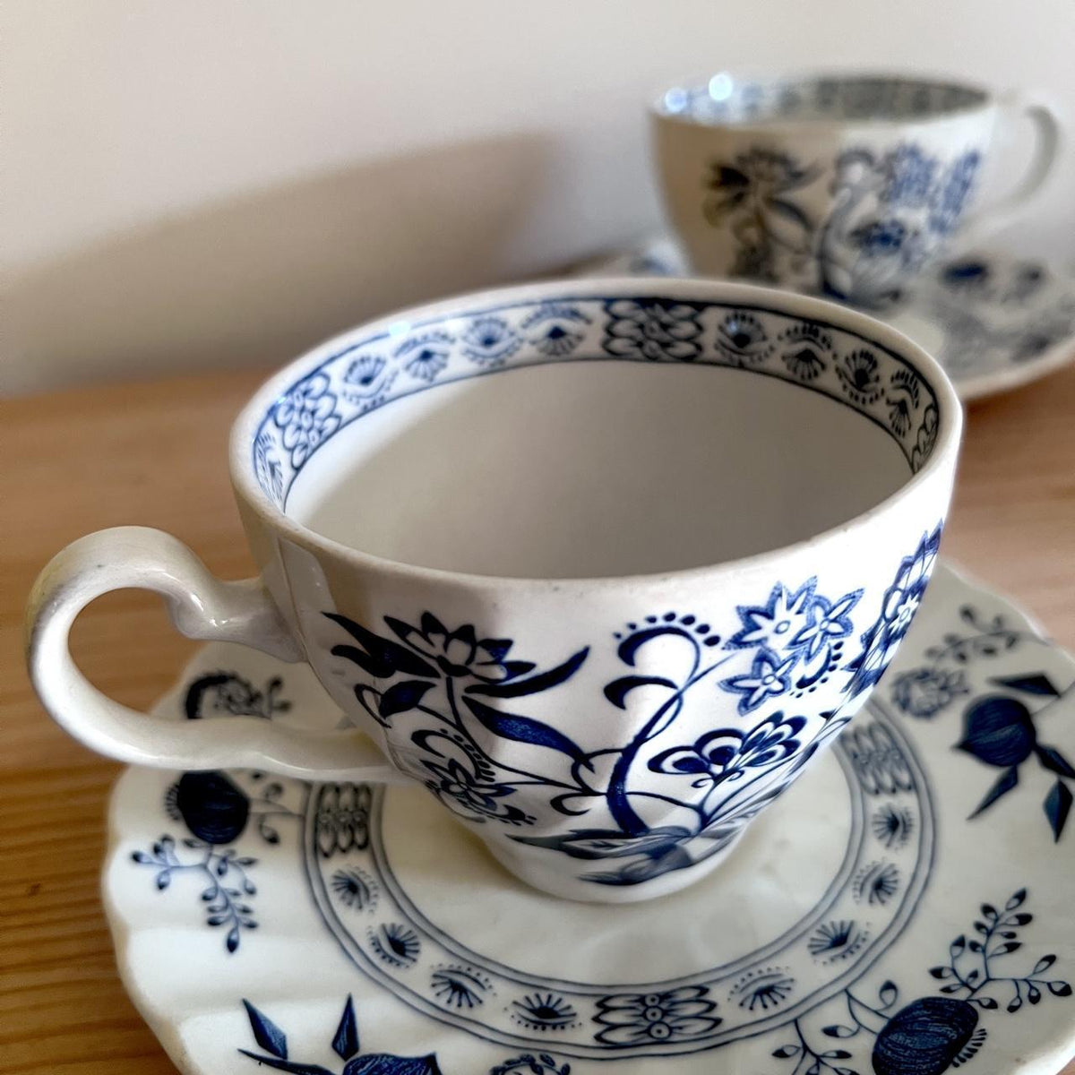 1970s Johnson Brothers Blue Nordic Teacup & Saucer Set of 3