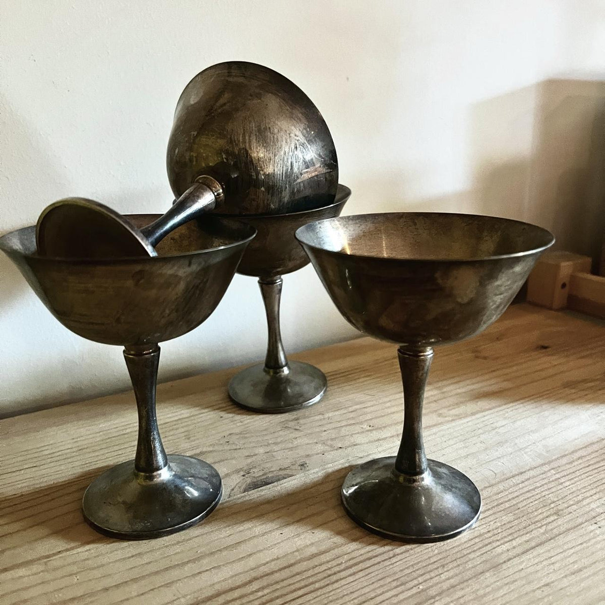 Set of 4 Vintage Silvarte Pewter Goblets