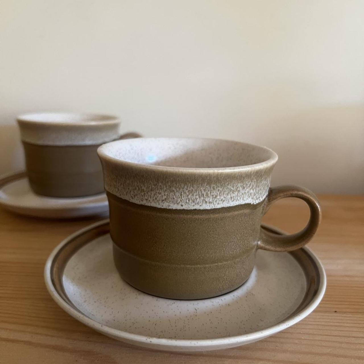 Vintage Country Manor J1000 Cups & Saucers | Made in Japan | 1970s Brown Stoneware Coffee Set | Pair of 2