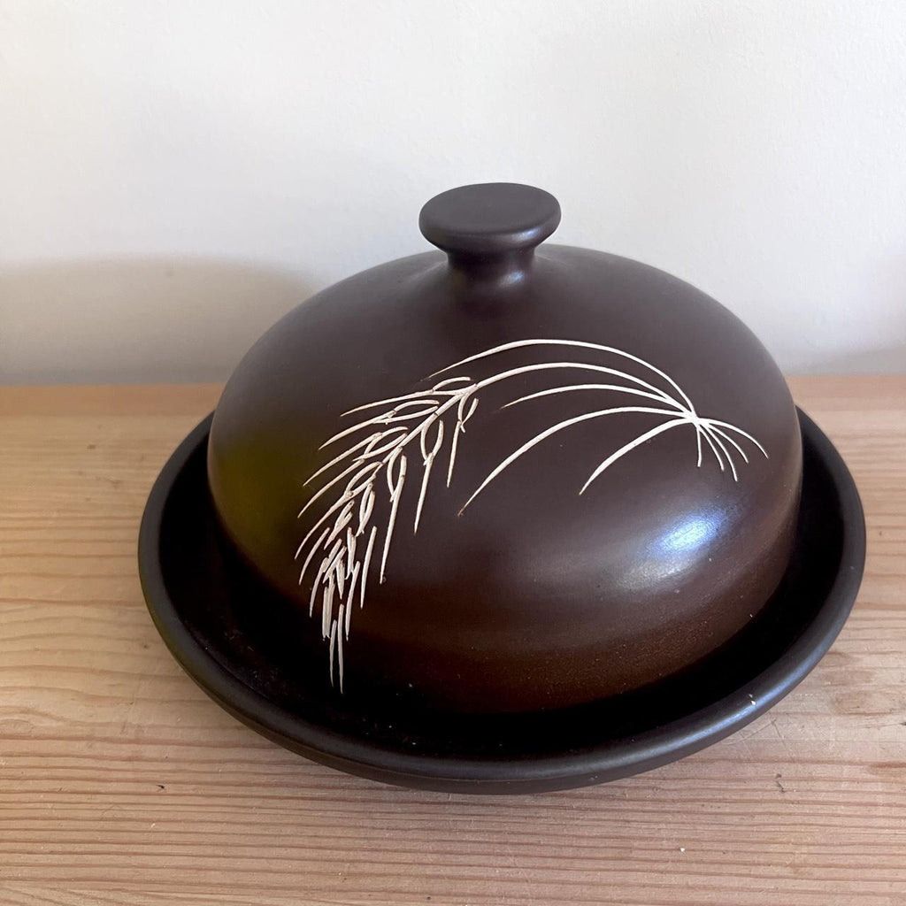 1970s Brown Stoneware Cheese Cloche