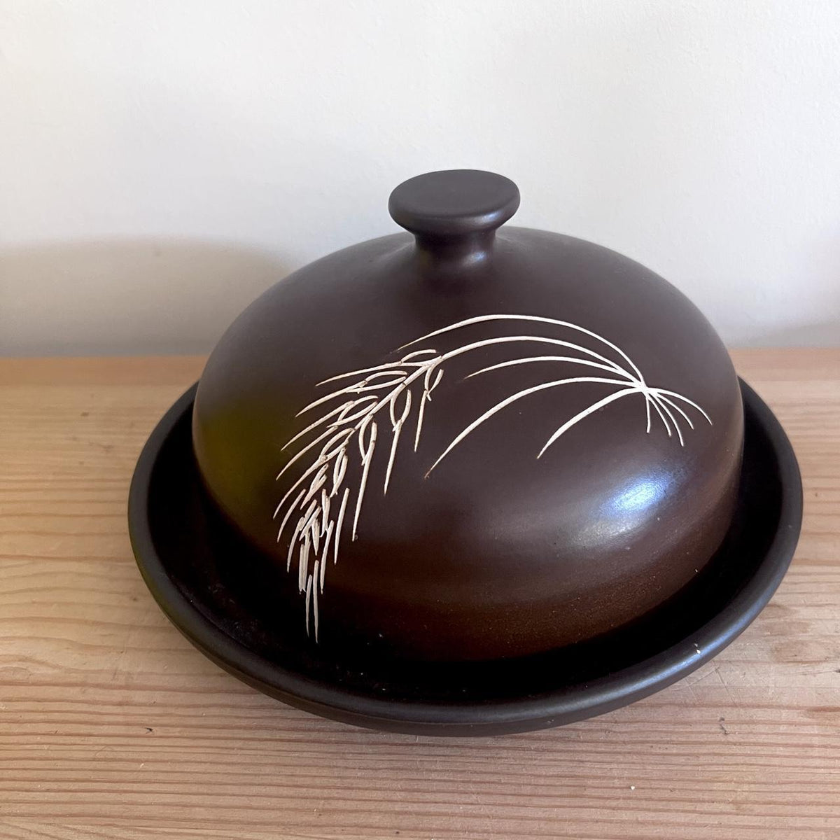 1970s Brown Stoneware Cheese Cloche