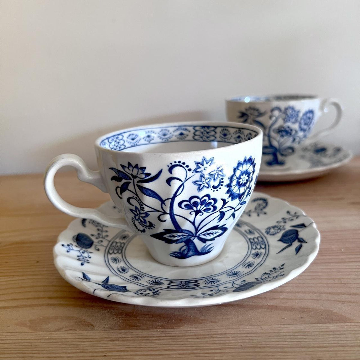 1970s Johnson Brothers Blue Nordic Teacup & Saucer Set of 3