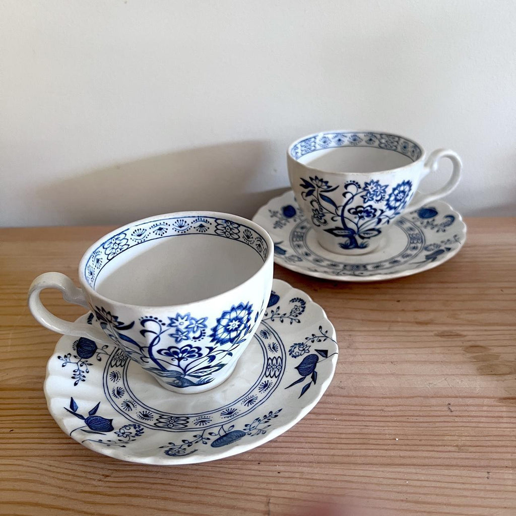 1970s Johnson Brothers Blue Nordic Teacup & Saucer Set of 3