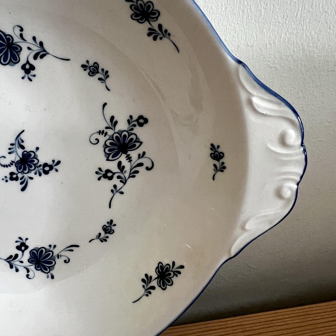 Vintage Blue & White Floral Handled Bowl