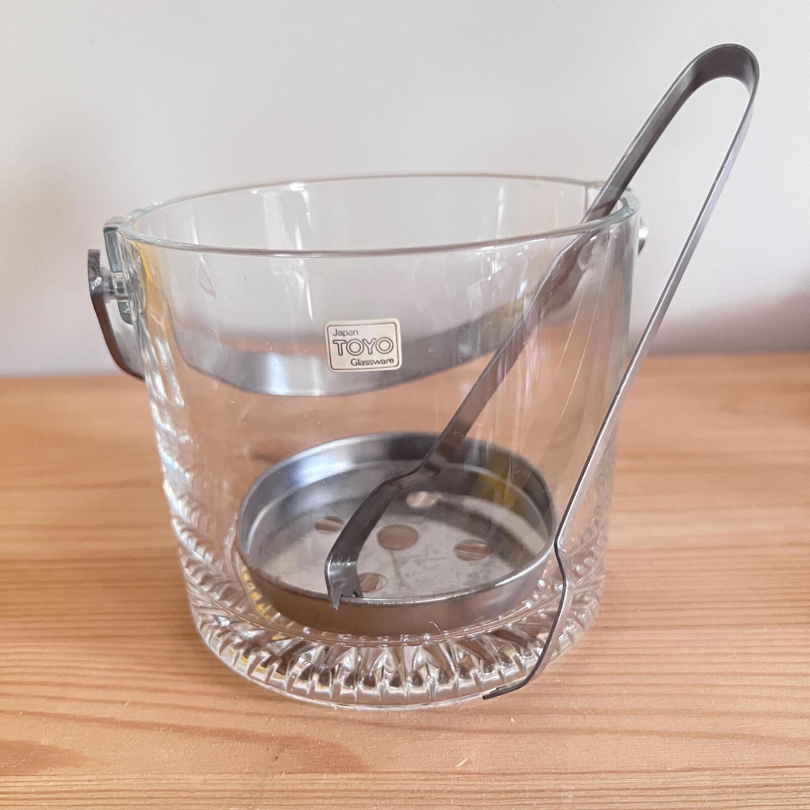 Vintage Toyo Glass Ice Bucket with Tongs | Japanese Barware | Mid Century Ice Bucket