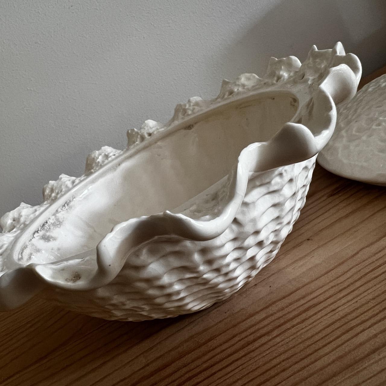 Vintage White Crochet Ceramic Covered Bowl