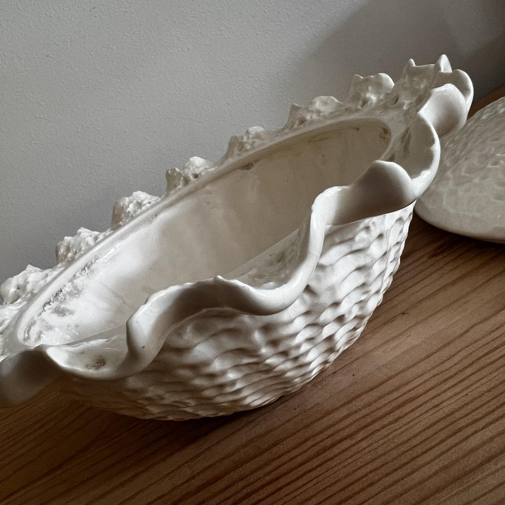 White Crochet Ceramic Covered Bowl