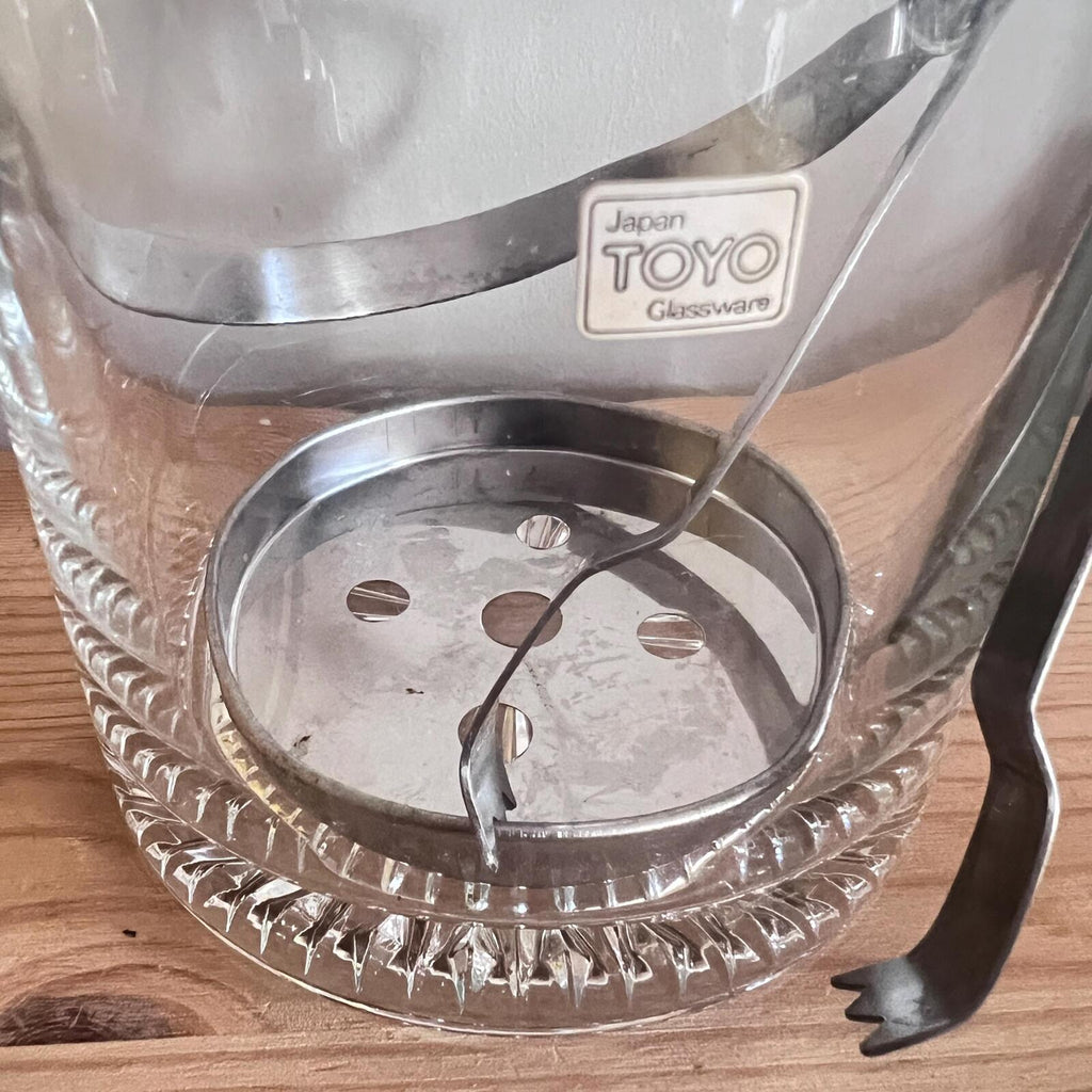 Vintage Toyo Glass Ice Bucket with Tongs | Japanese Barware | Mid Century Ice Bucket