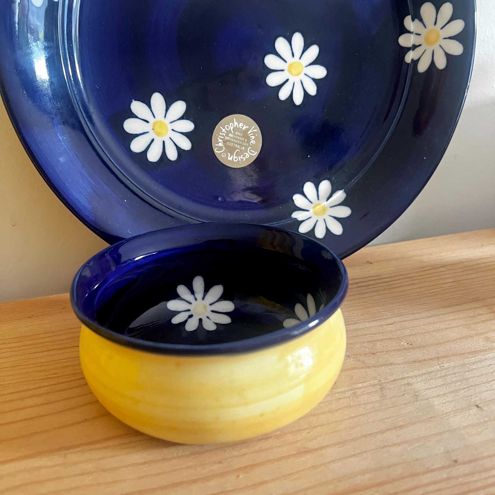 Vintage Christopher Vine Daisy Serving Plate & Bowl Set | Australian Pottery