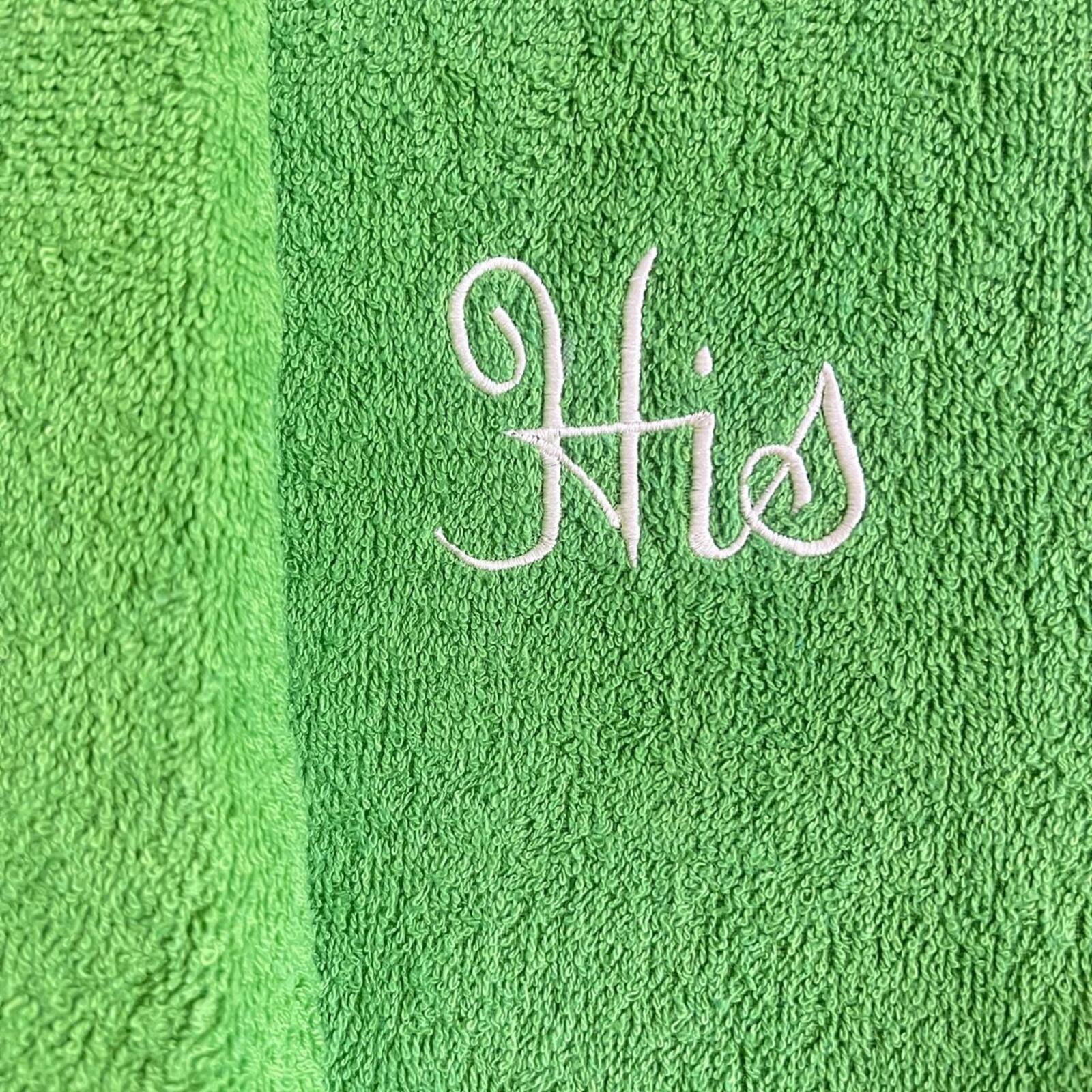 vintage adex “his & hers” towel set in bright green