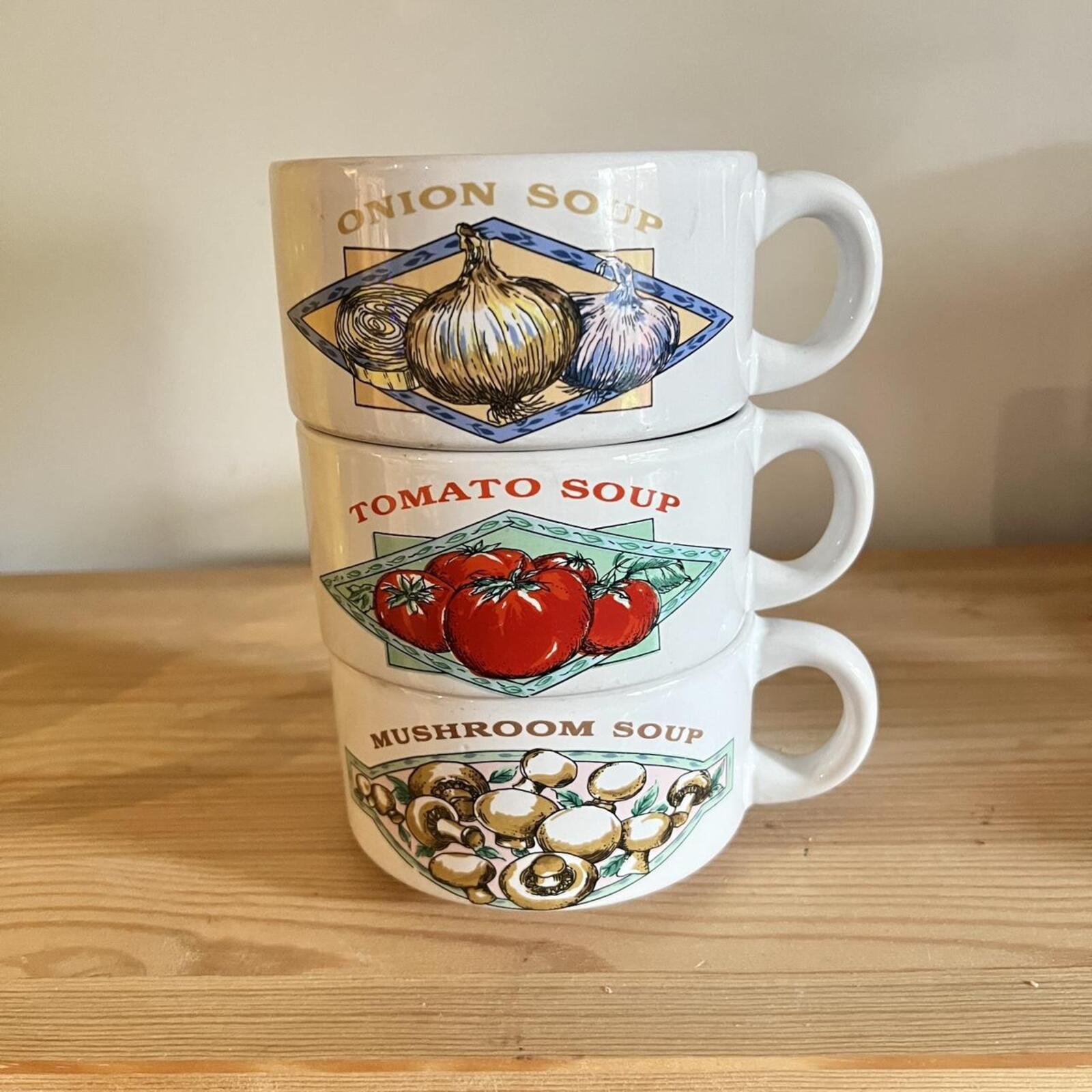 Vintage Stoneware Soup Mugs | Set of 3