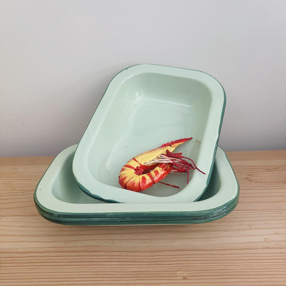 1980s Bon Voyage Mint Green Enamel Baking Dishes Set of 4