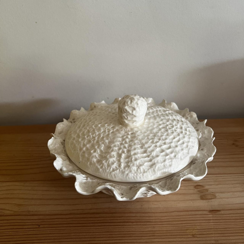 White Crochet Ceramic Covered Bowl
