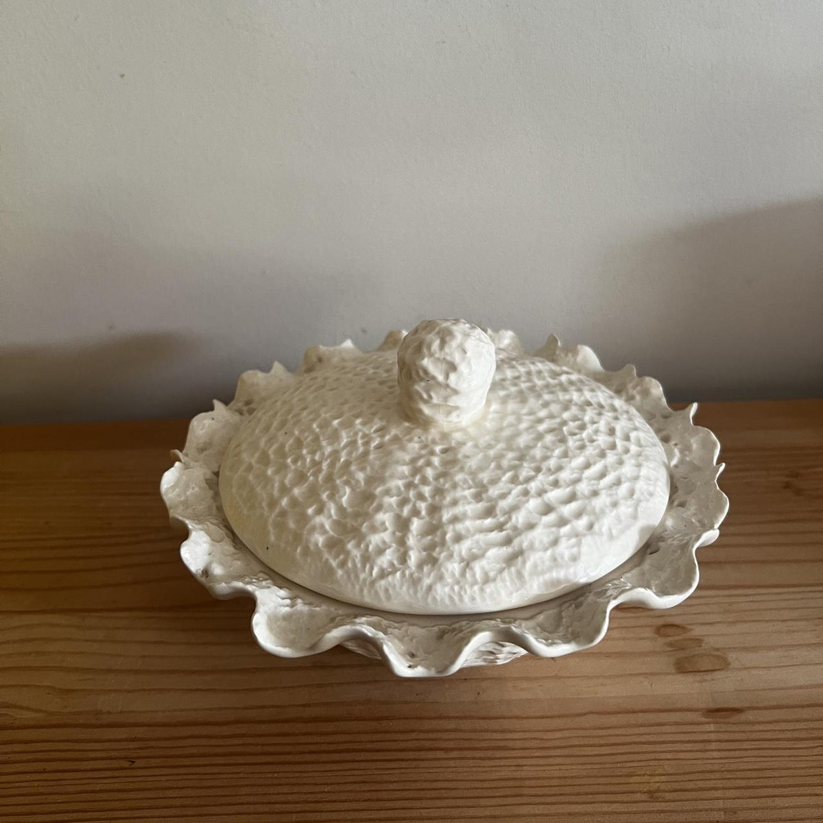 White Crochet Ceramic Covered Bowl
