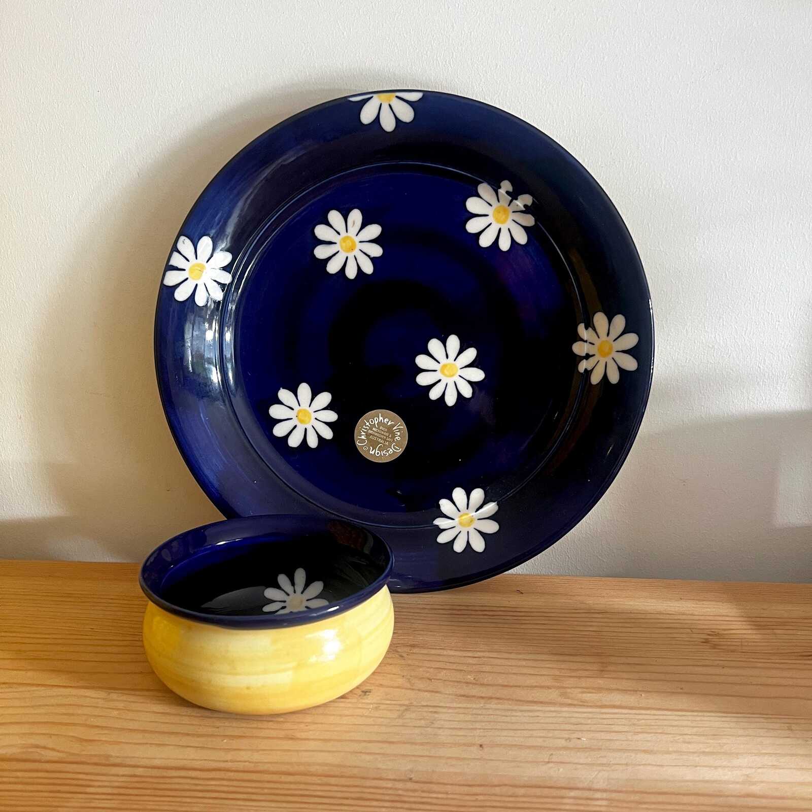 Vintage Christopher Vine Daisy Serving Plate & Bowl Set | Australian Pottery