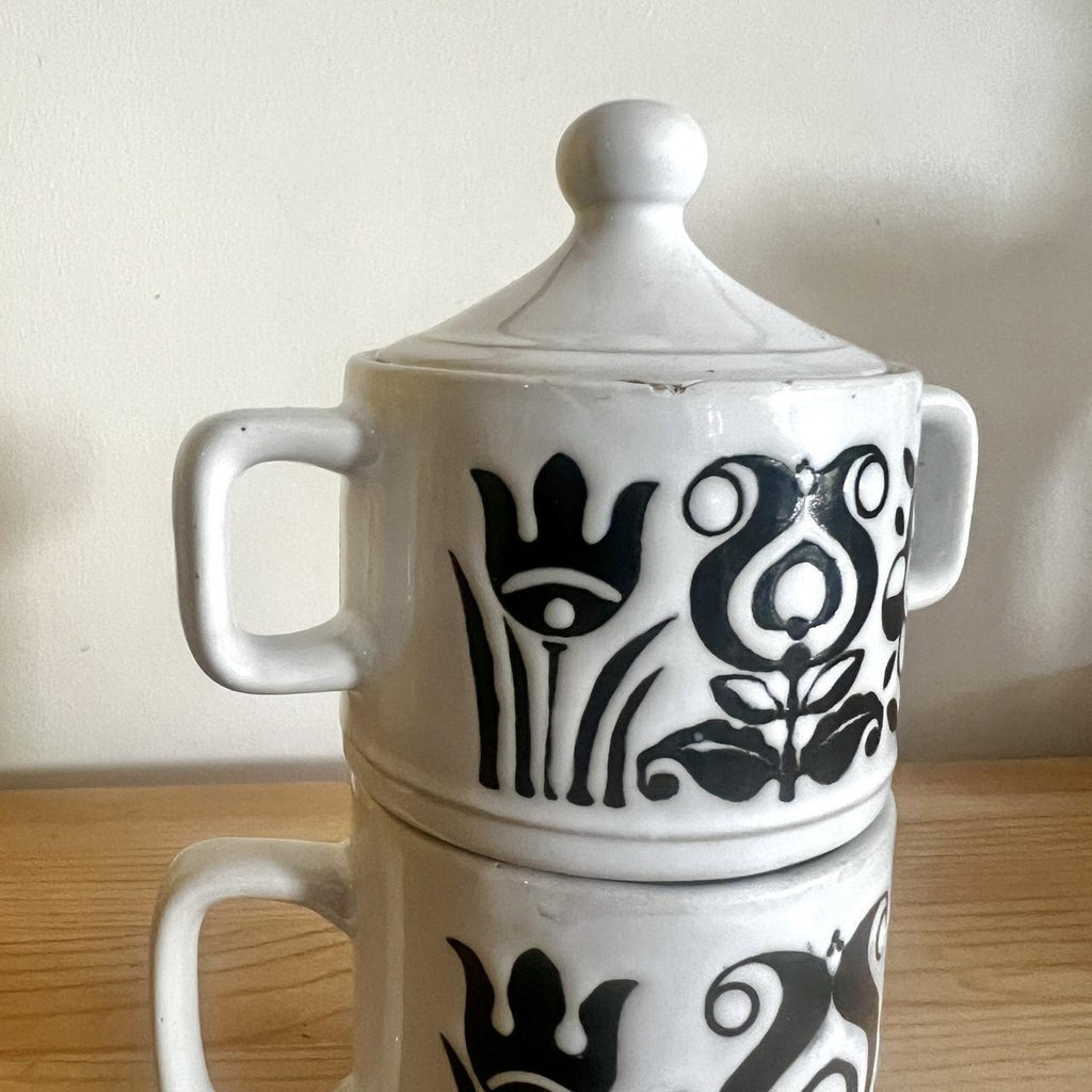 National Silver Company stoneware mug and lidded sugar bowl, made in Japan