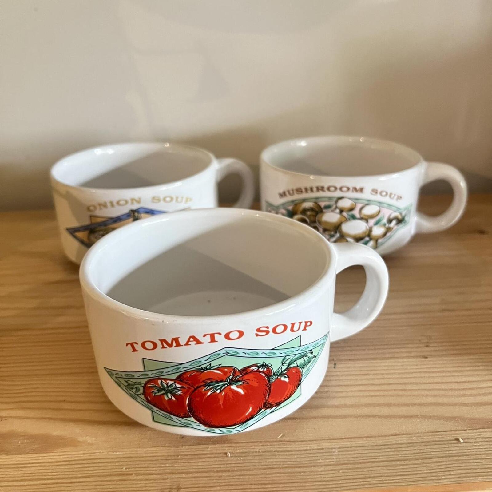 Vintage Stoneware Soup Mugs | Set of 3
