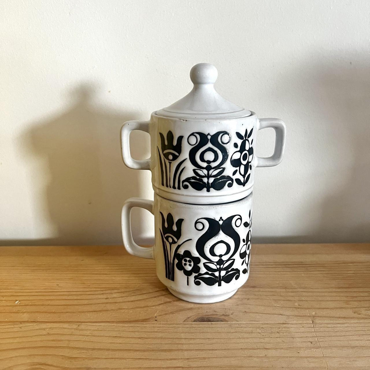 National Silver Company stoneware mug and lidded sugar bowl, made in Japan