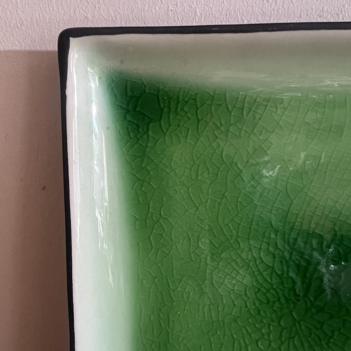 1970s Green Crackle Glaze Studio Pottery Plate