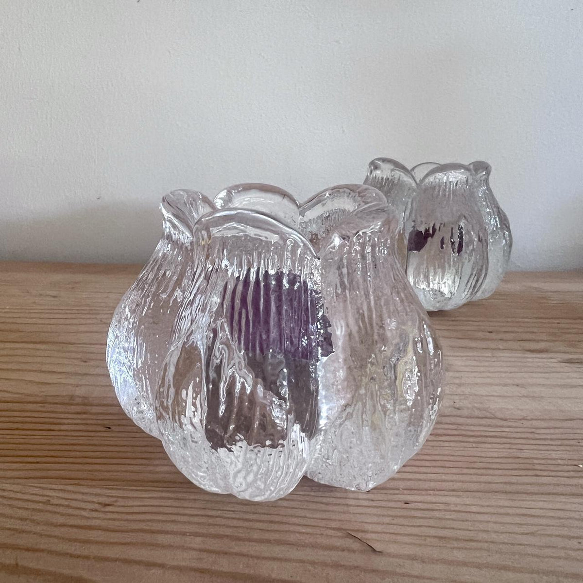 1970s Kosta Boda Ice Glass Candle Holders