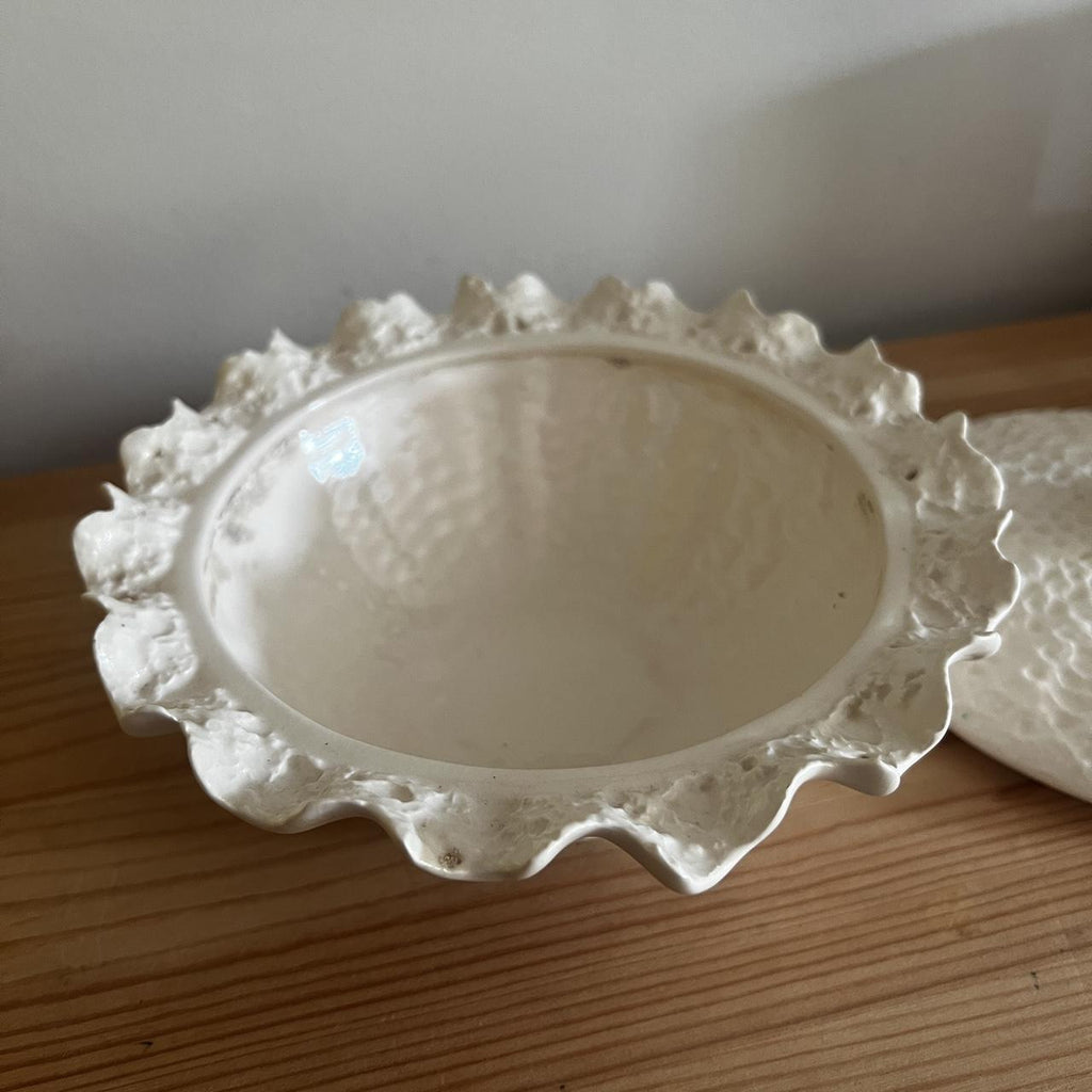 White Crochet Ceramic Covered Bowl
