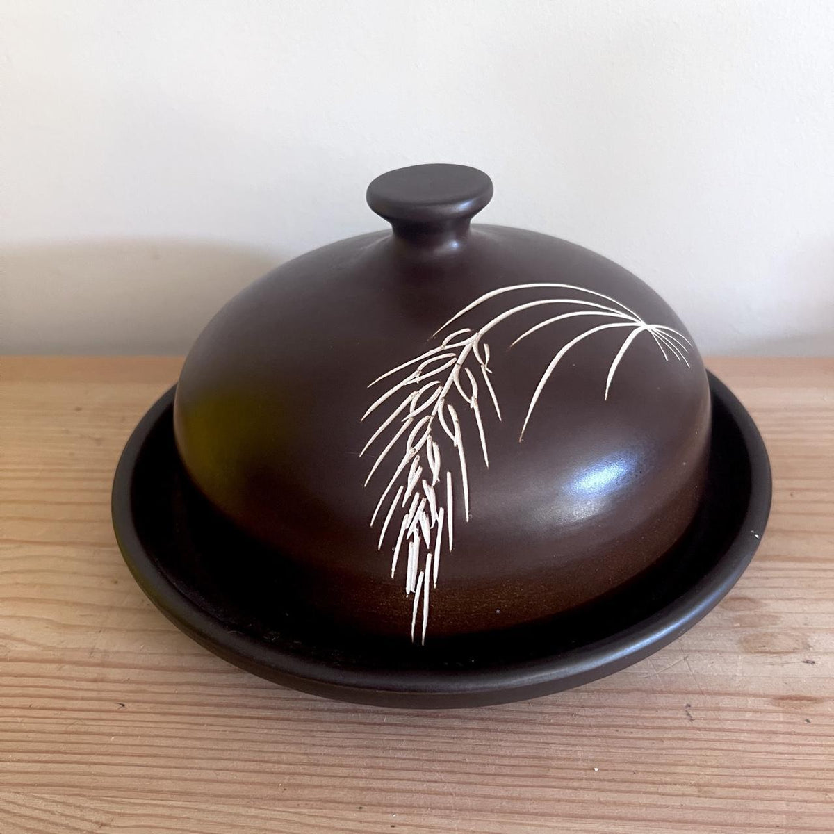 1970s Brown Stoneware Cheese Cloche