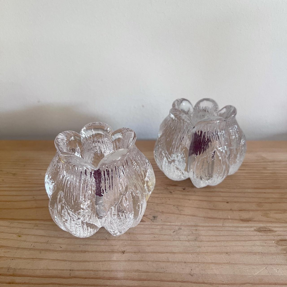 1970s Kosta Boda Ice Glass Candle Holders
