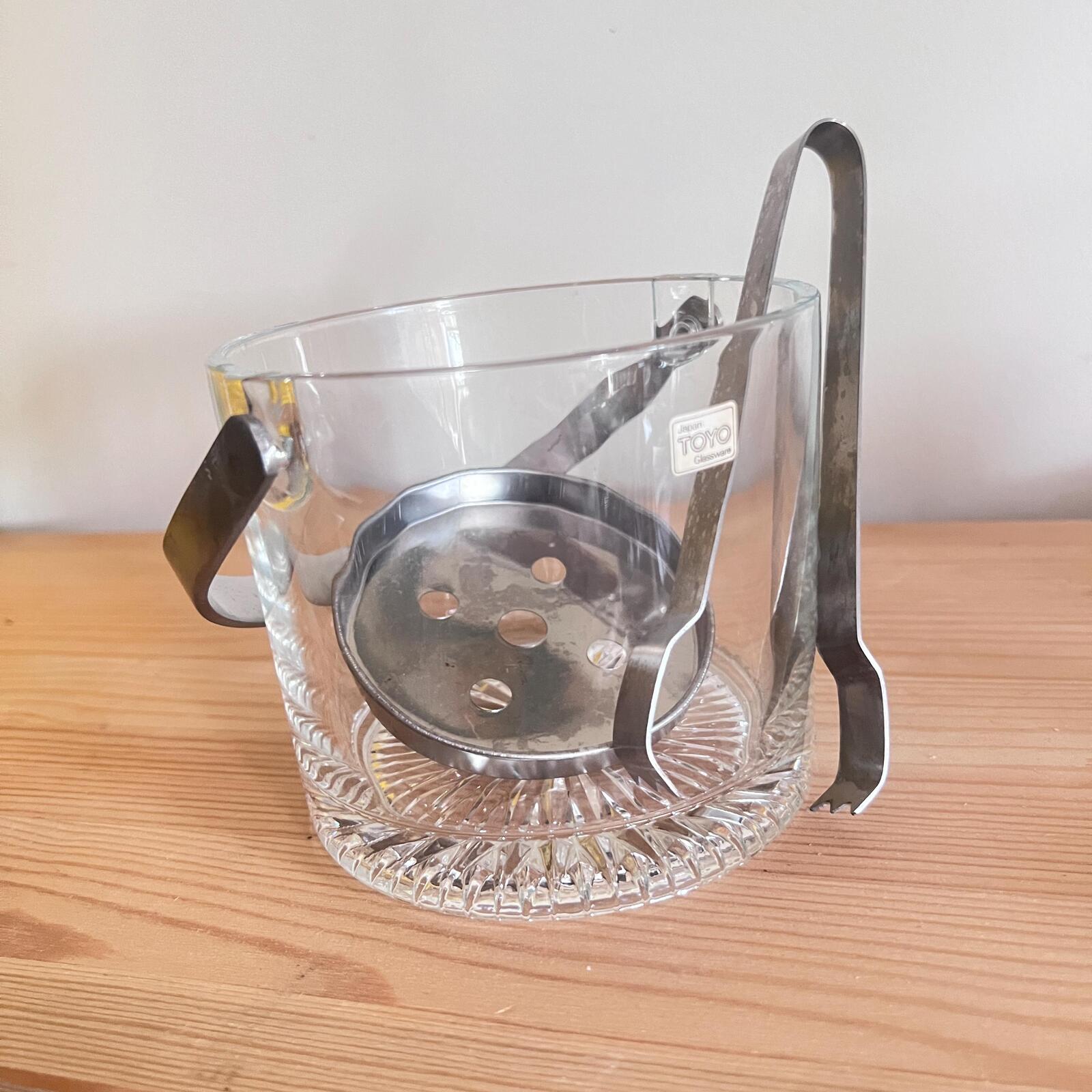 Vintage Toyo Glass Ice Bucket with Tongs | Japanese Barware | Mid Century Ice Bucket