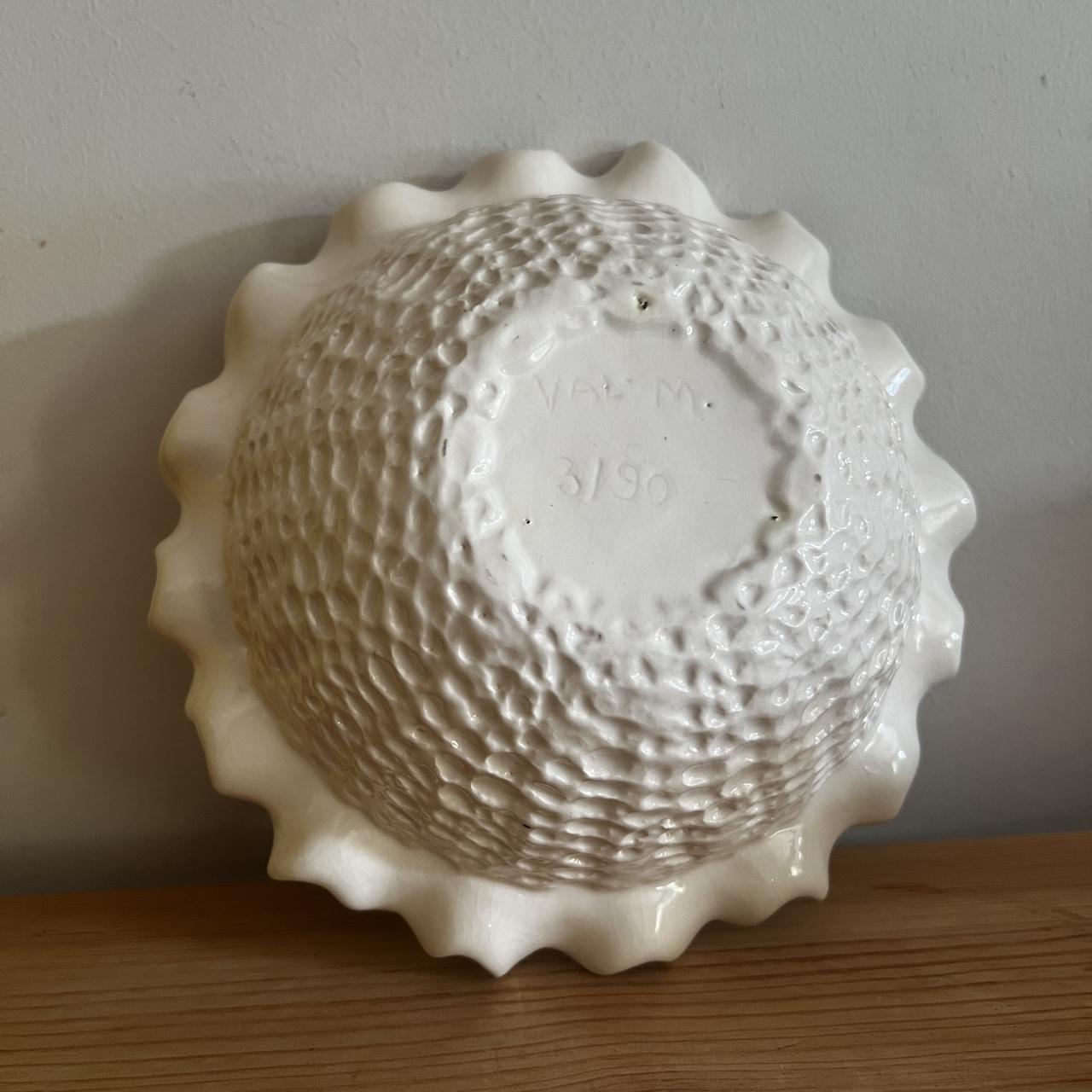 Vintage White Crochet Ceramic Covered Bowl