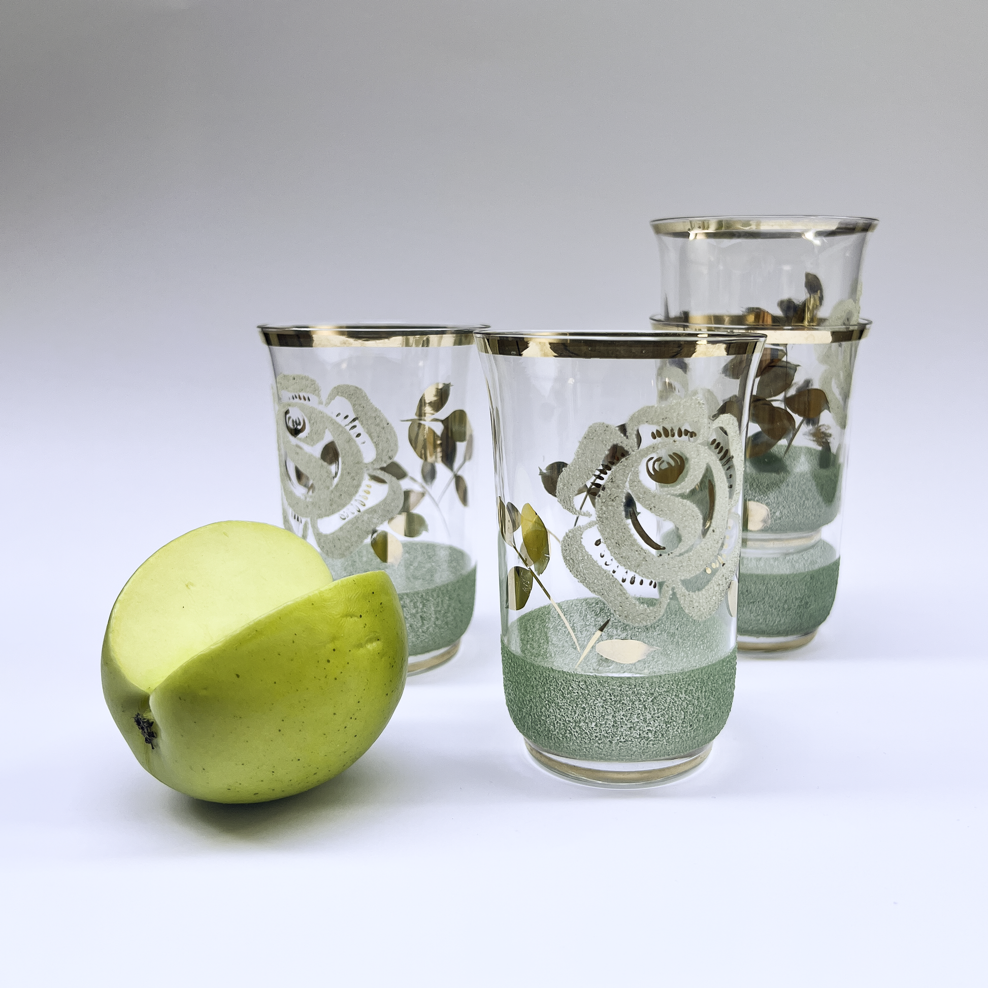 Flocked Rose Lowball Glasses – Set of Four