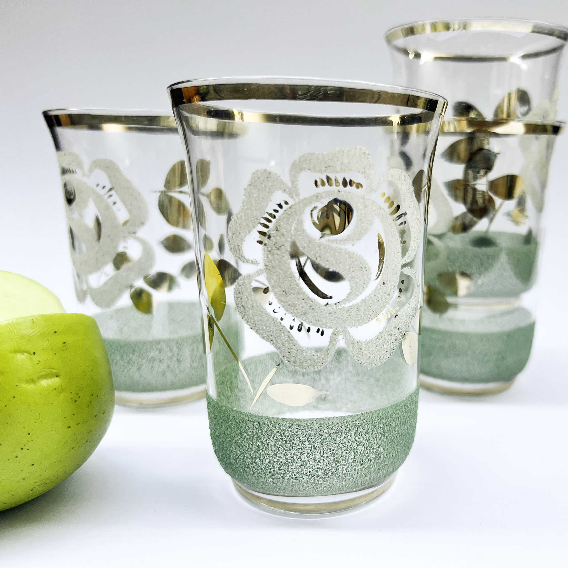 Flocked Rose Lowball Glasses – Set of Four