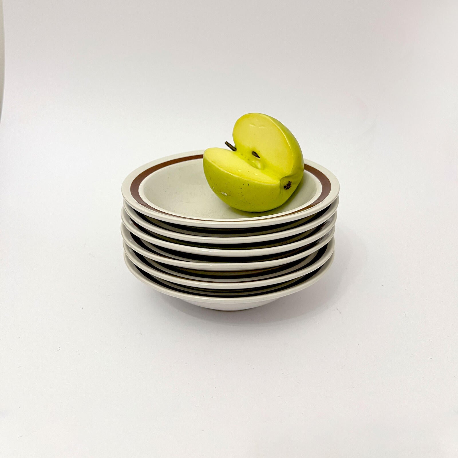 Vintage Japanese Genuine Stoneware Mini Bowls, Set of 6, Cream & Brown