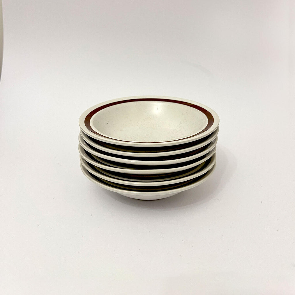 Vintage Japanese Genuine Stoneware Mini Bowls, Set of 6, Cream & Brown