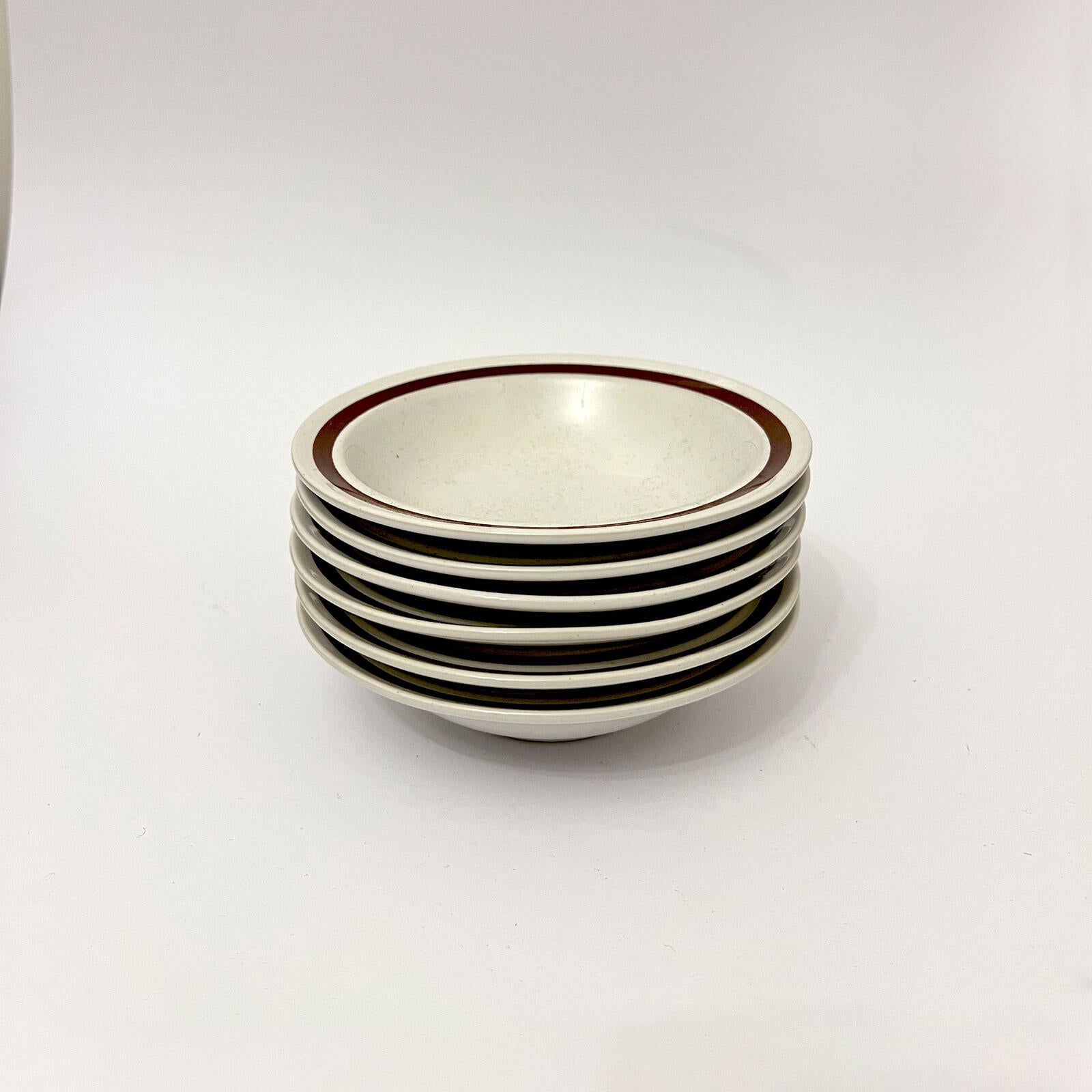 Vintage Japanese Genuine Stoneware Mini Bowls, Set of 6, Cream & Brown