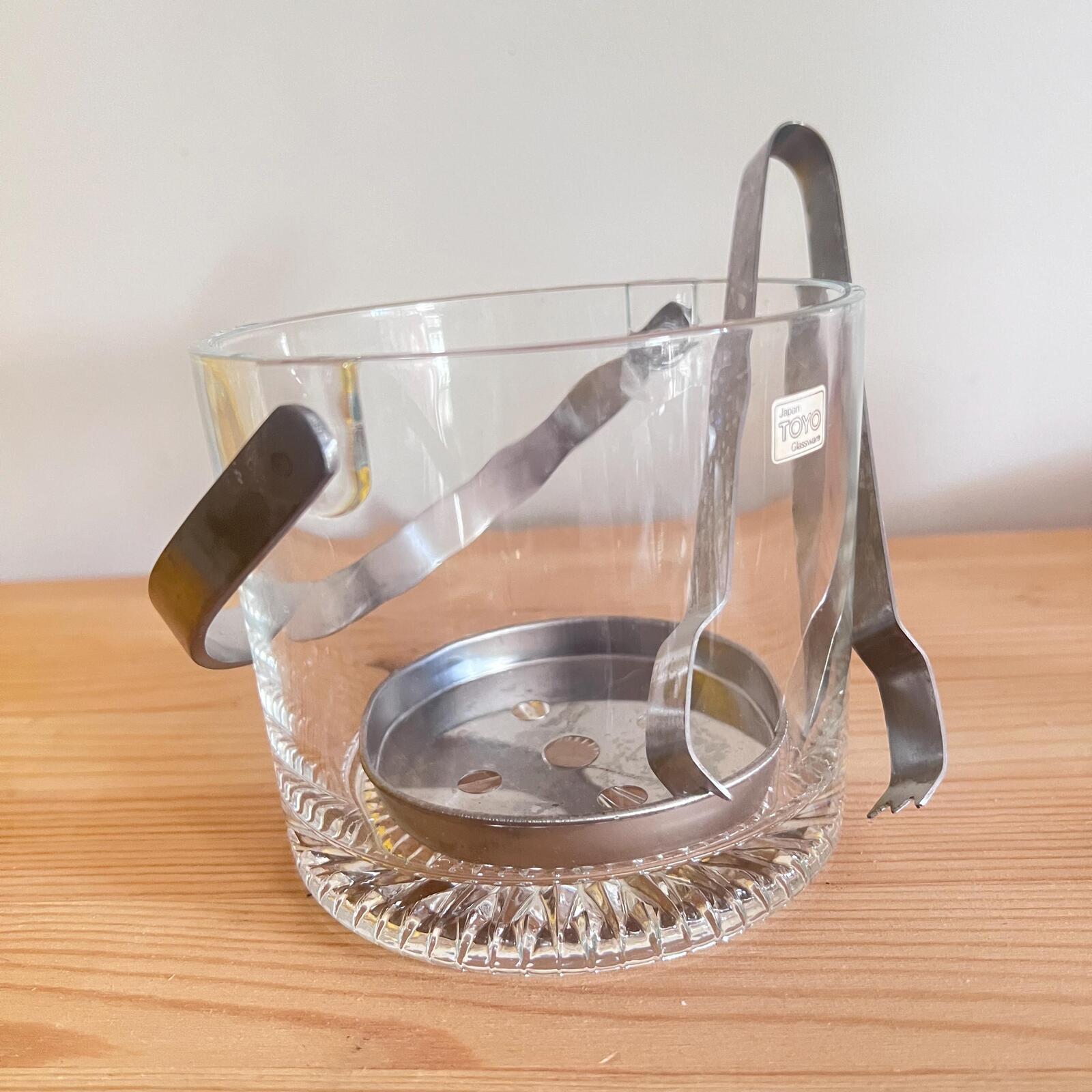 Vintage Toyo Glass Ice Bucket with Tongs | Japanese Barware | Mid Century Ice Bucket