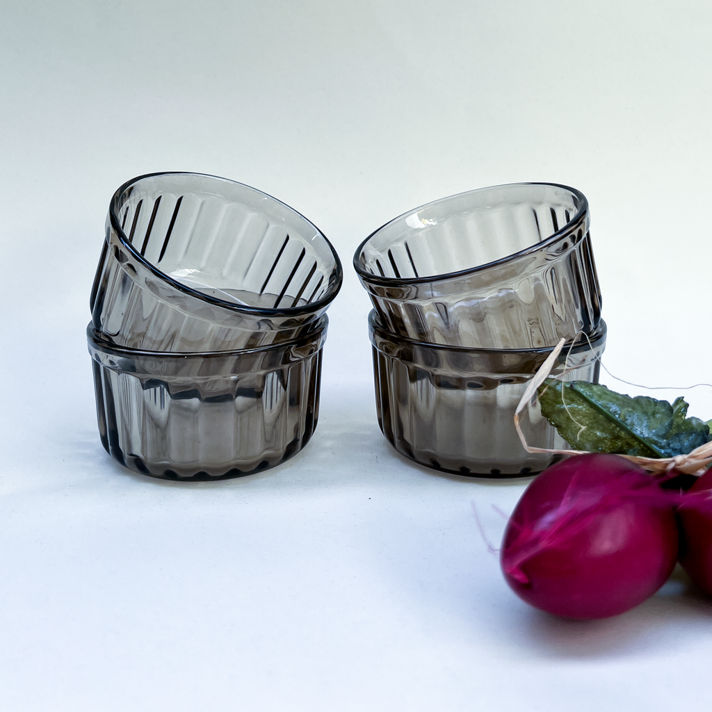 Smoked Glass Soufflé Dishes - Set of 4