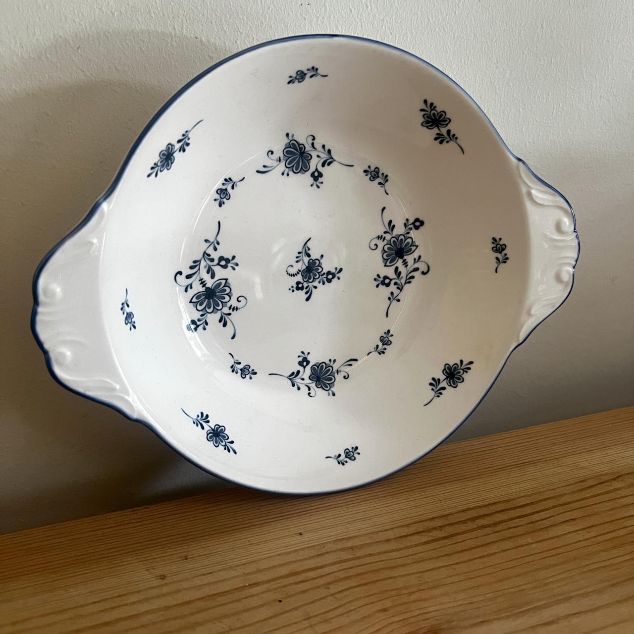 Vintage Blue & White Floral Handled Bowl