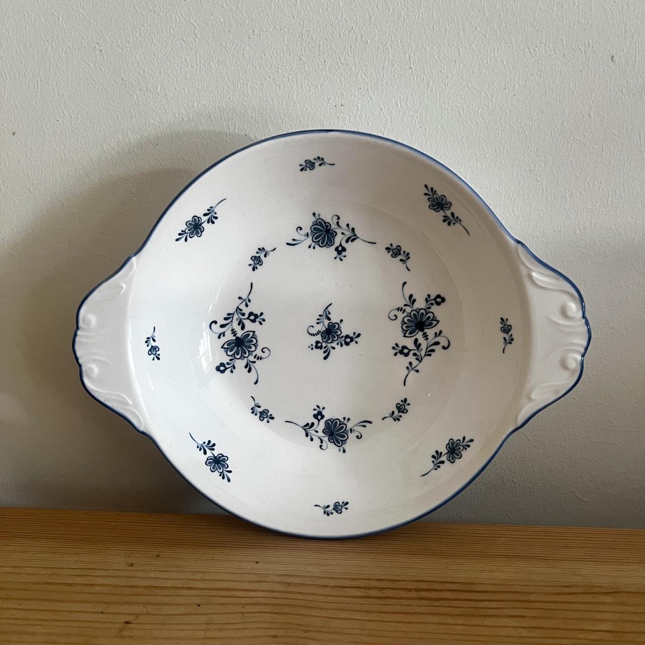 Vintage Blue & White Floral Handled Bowl