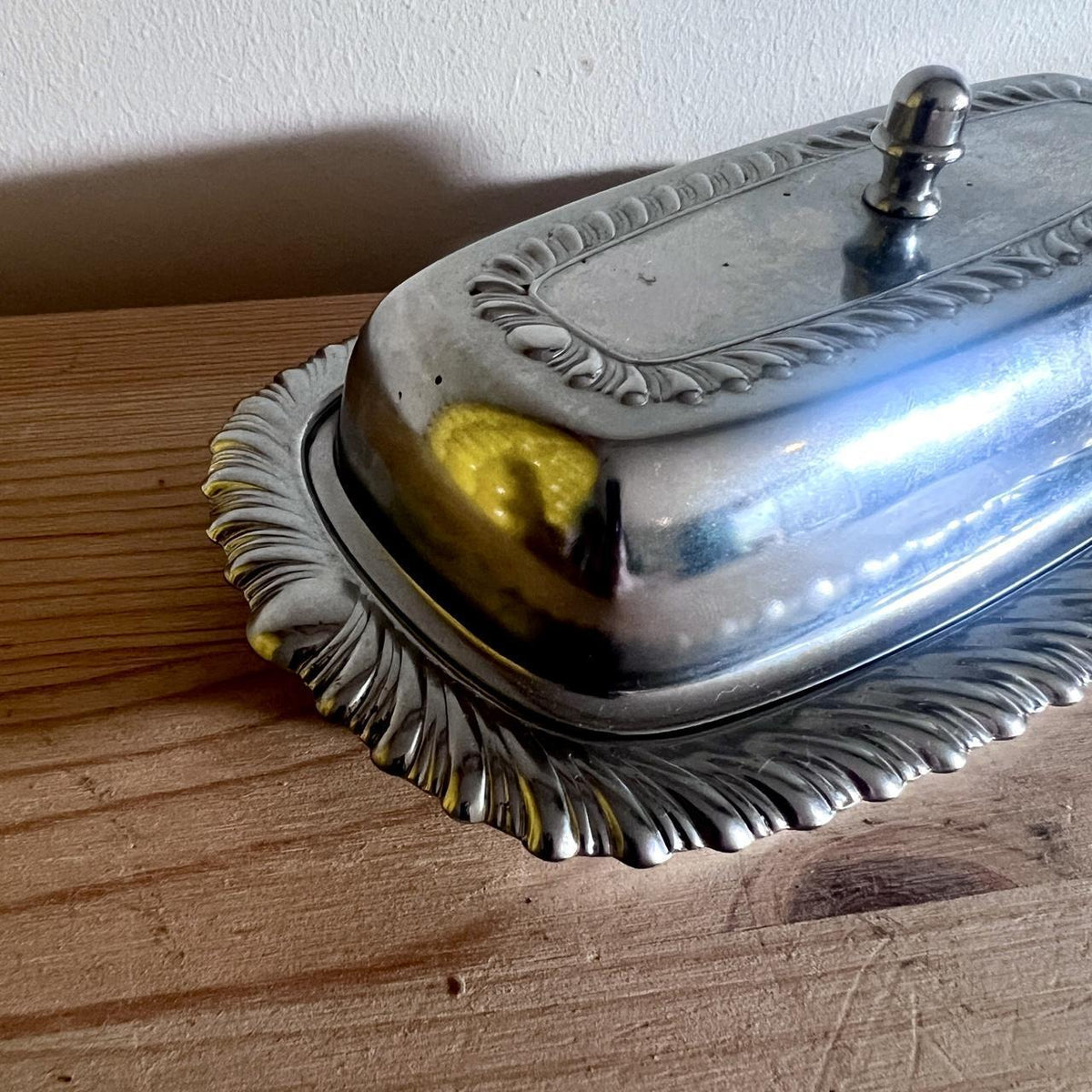 1970s Irvinware Chrome & Glass Butter Dish