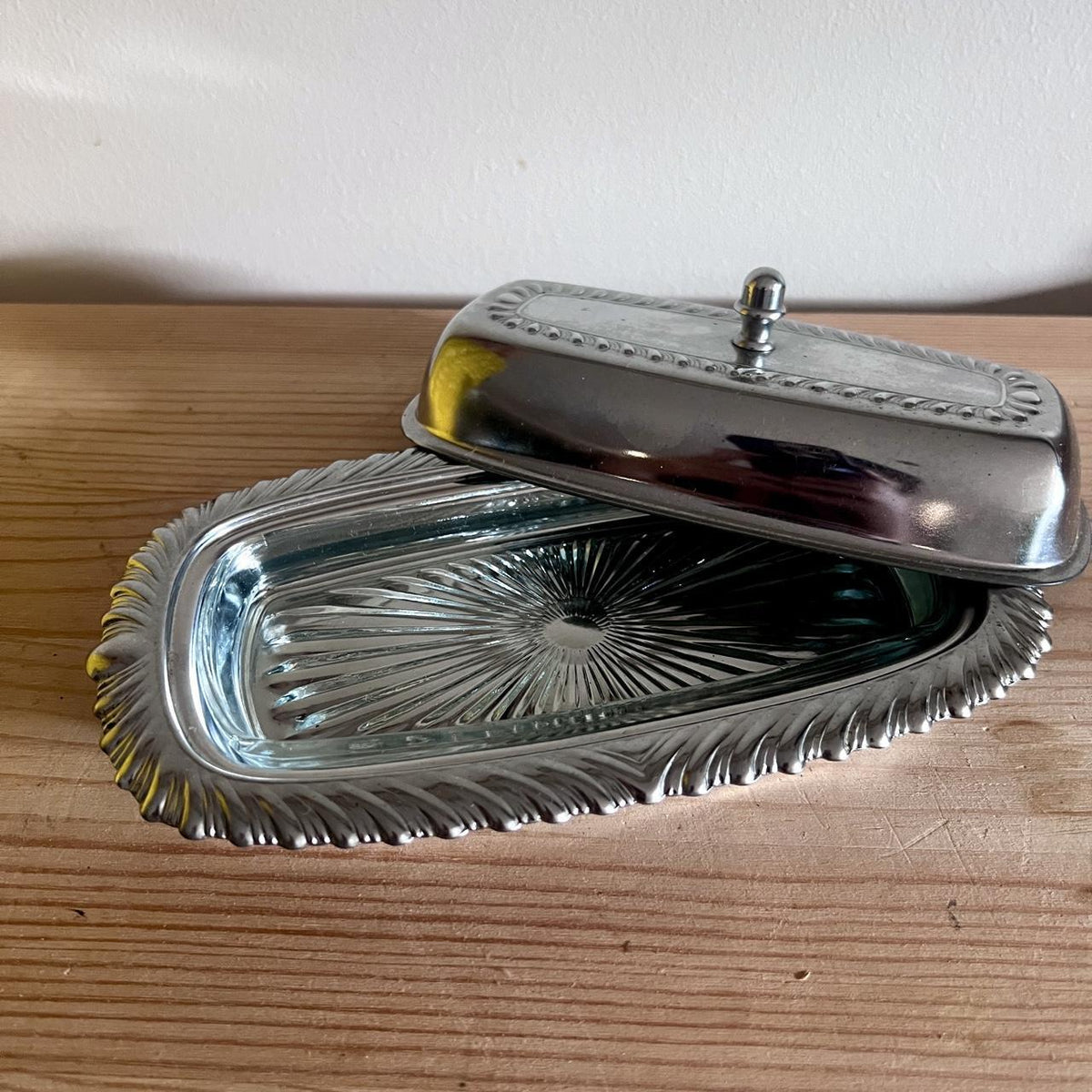 1970s Irvinware Chrome & Glass Butter Dish