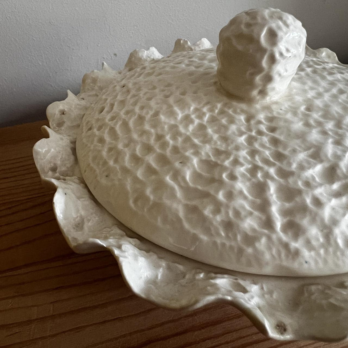 White Crochet Ceramic Covered Bowl