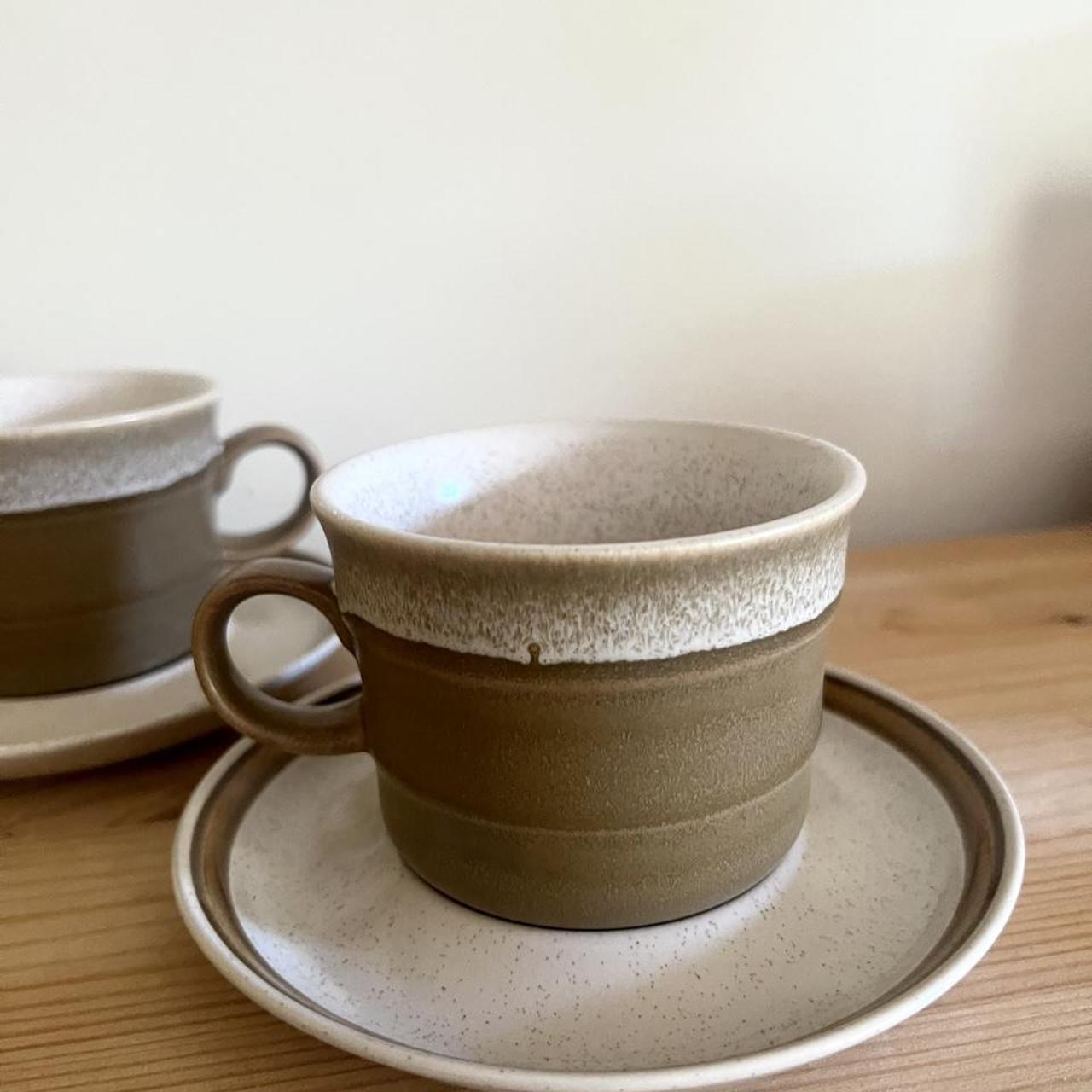 Vintage Country Manor J1000 Cups & Saucers | Made in Japan | 1970s Brown Stoneware Coffee Set | Pair of 2