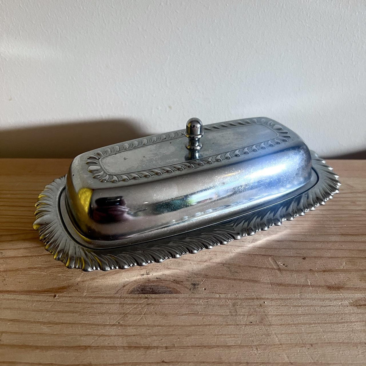 1970s Irvinware Chrome & Glass Butter Dish
