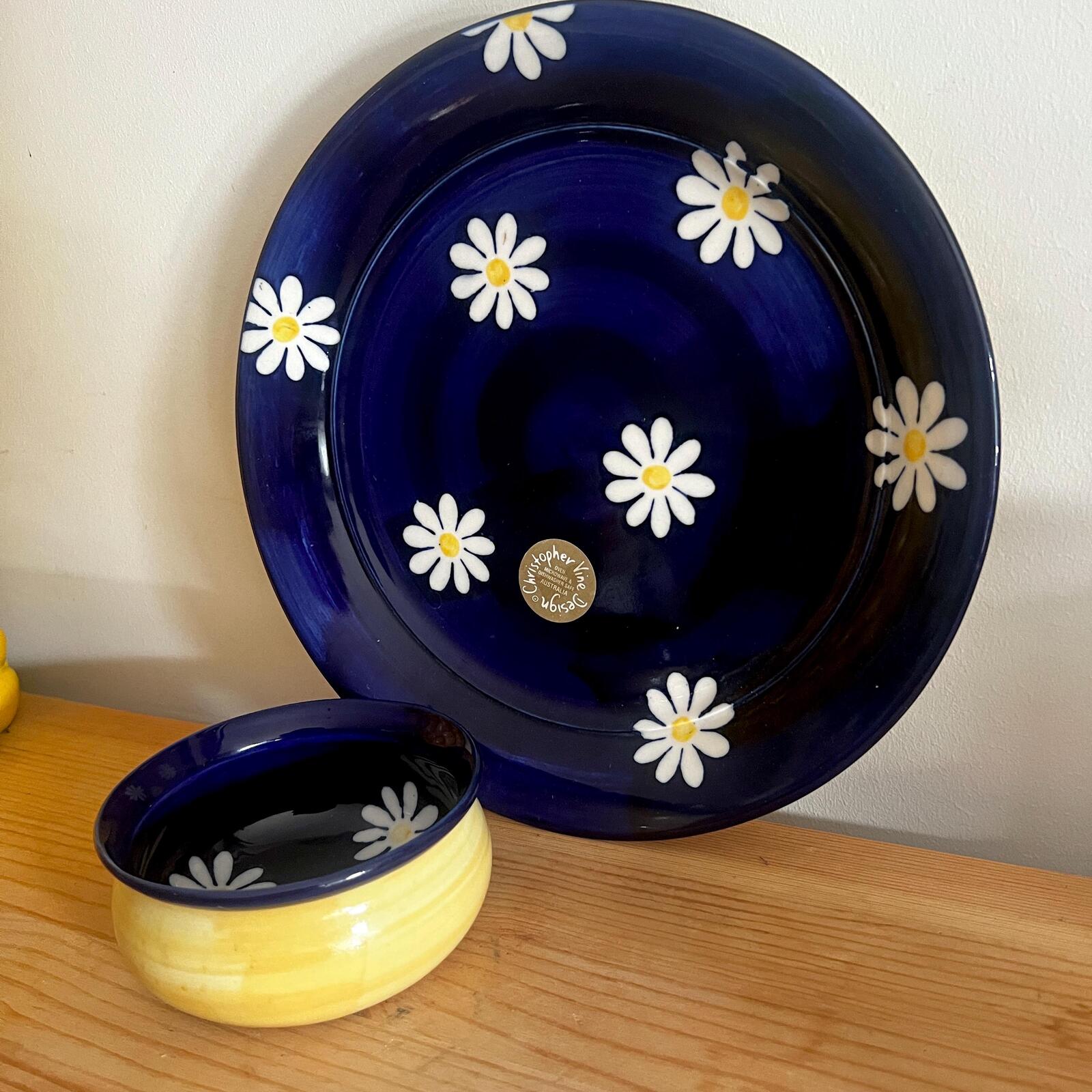 Vintage Christopher Vine Daisy Serving Plate & Bowl Set | Australian Pottery