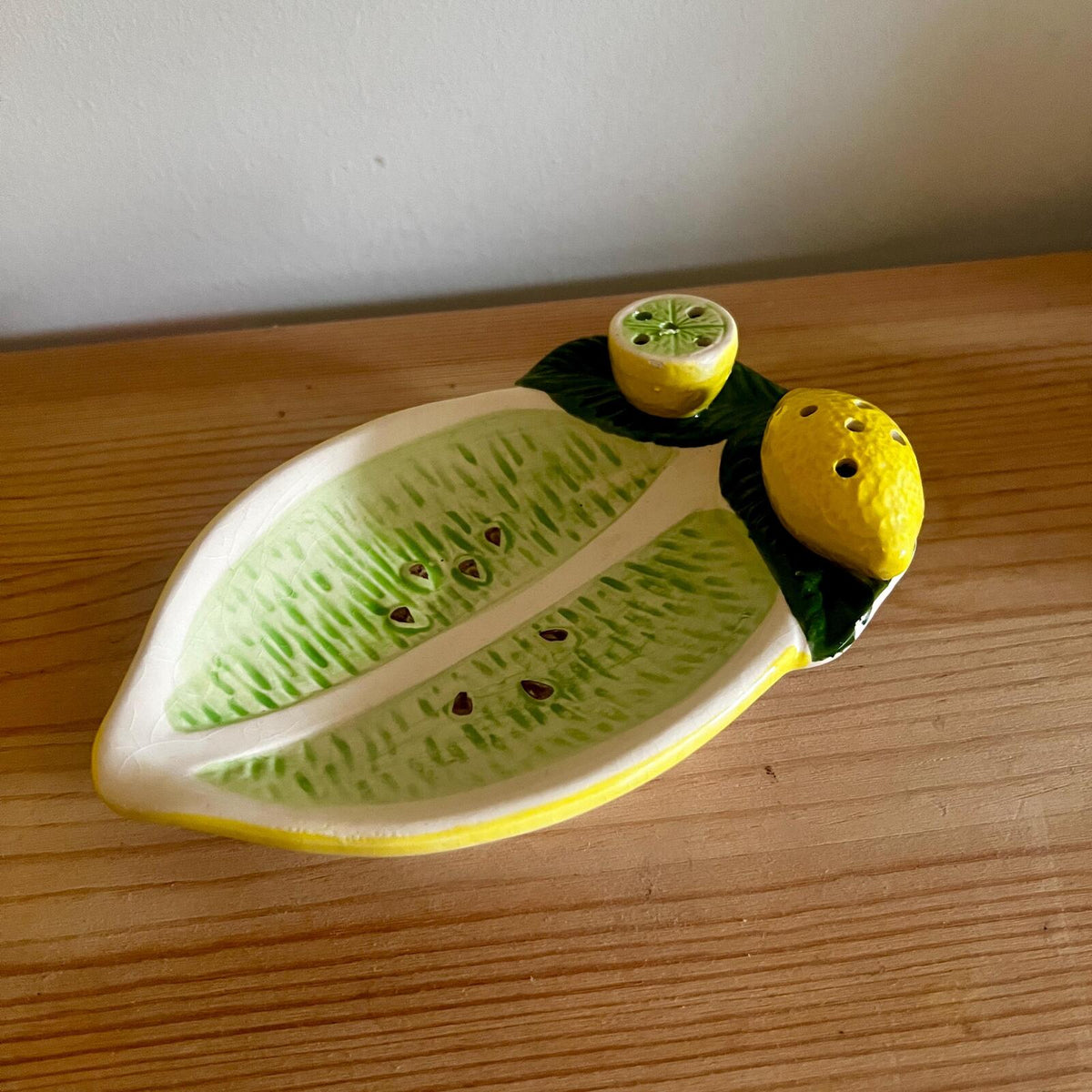 Italian Ceramic Olive Dish with Toothpick Holders