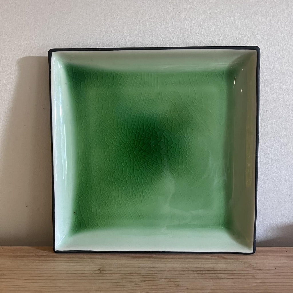 1970s Green Crackle Glaze Studio Pottery Plate