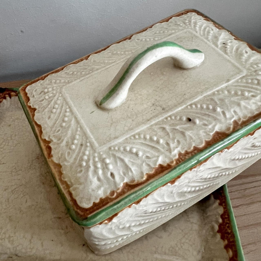 1950s Japanese Ironstone Wheat Butter Dish