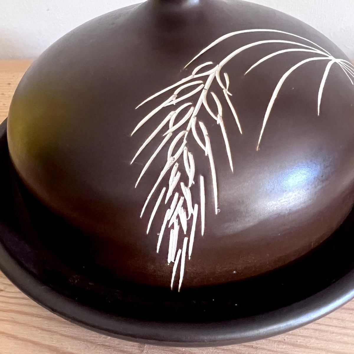 1970s Brown Stoneware Cheese Cloche